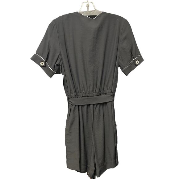 NWT Jonathan Simkhai Piped Luxe V Neck Romper in Black Womens Small - Picture 6 of 7